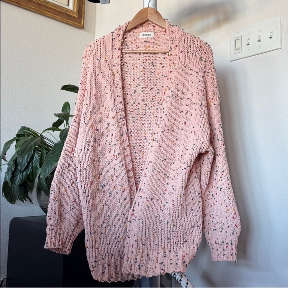 Adora Confetti knit Open Front Sweater Cardigan Sz 1X/2X Pink Colorful Boho